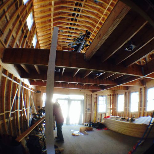 fish eye view of 2 story addition framing with ope