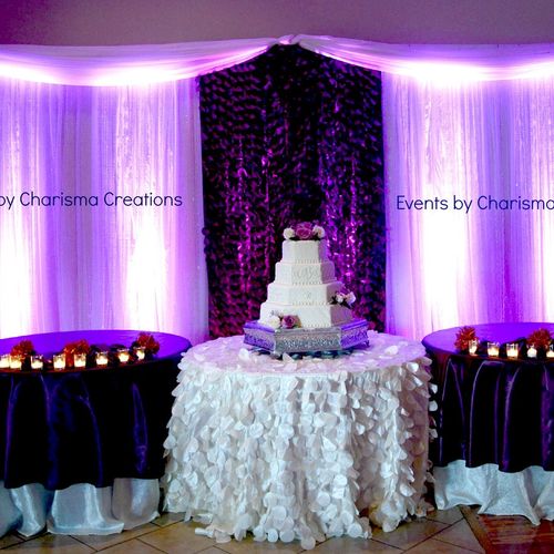 Plum & Ivory Wedding Backdrop & Cake Table