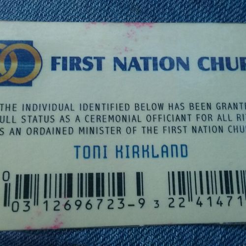 Wedding Officiant license issued by the First Nati