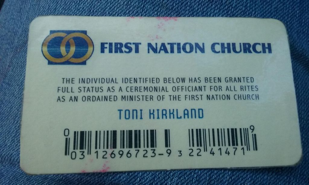 Wedding Officiant license issued by the First Nati
