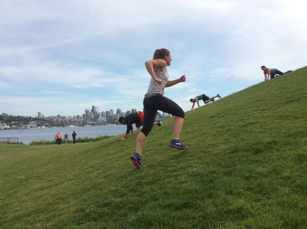 Downhill bear crawls followed by hill sprints at G