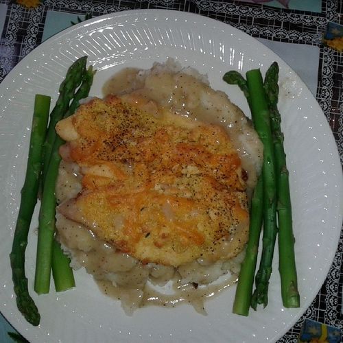 parmesan crusted chicken with veggies and mash pot