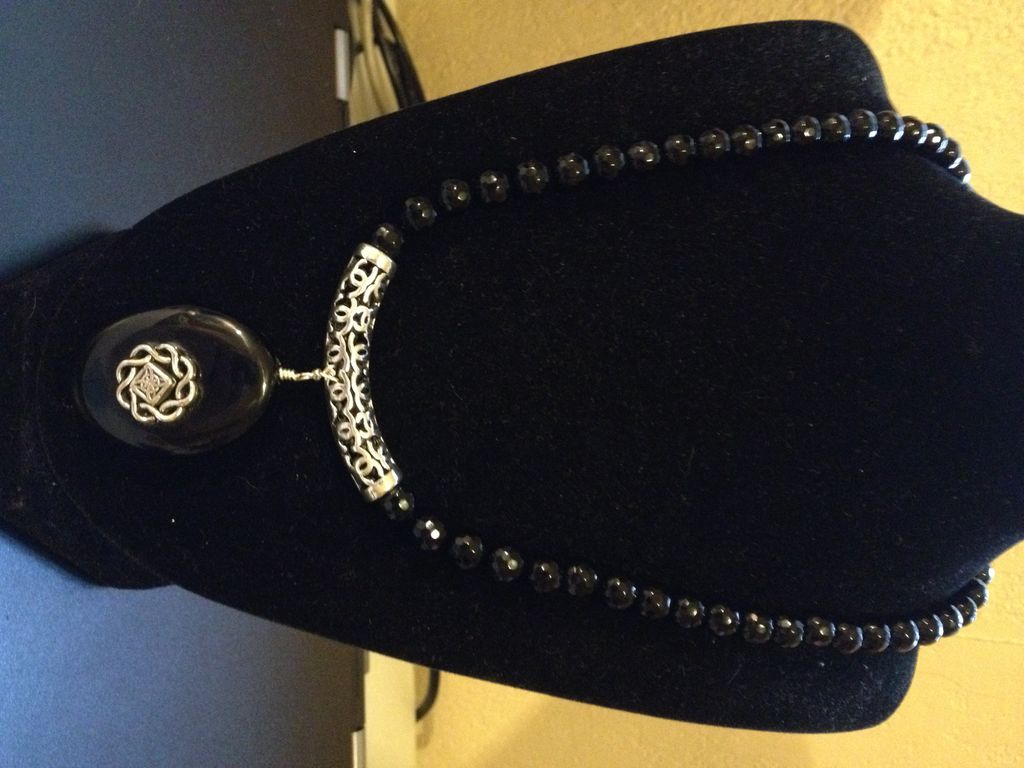 Black Onyx/Puter slide drop necklace