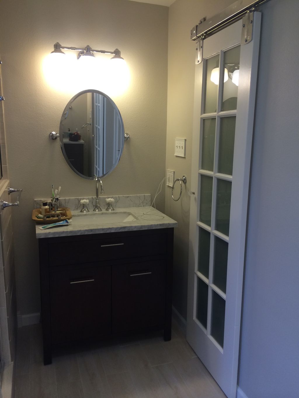 This was a bathroom that we added barn sliding clo