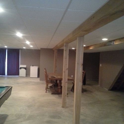 game room finish in customers basement 