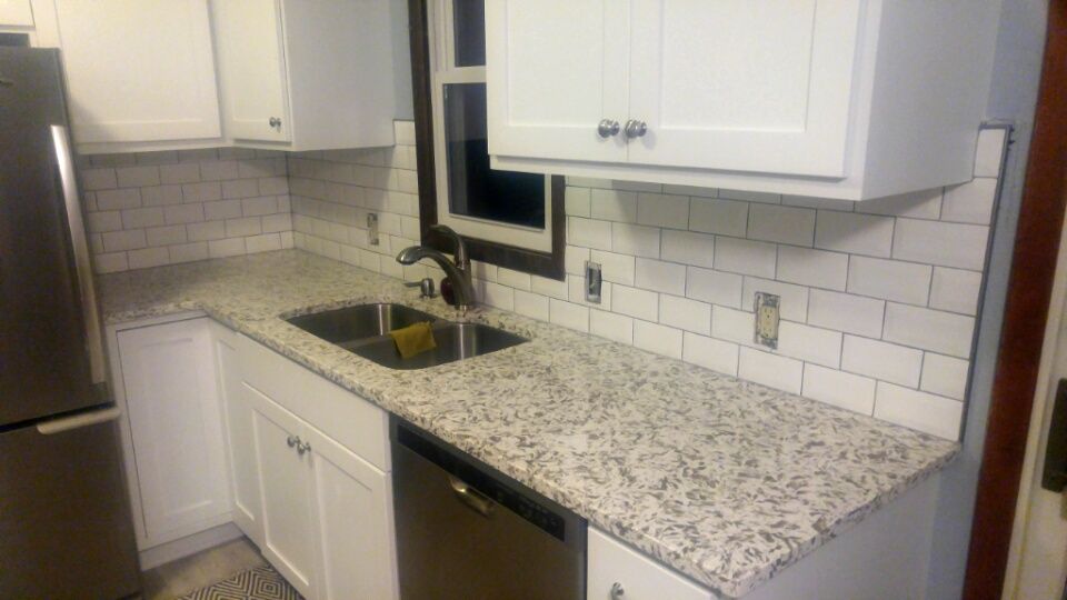 Kitchen backsplash. Tile directly to sheetrock. Cu