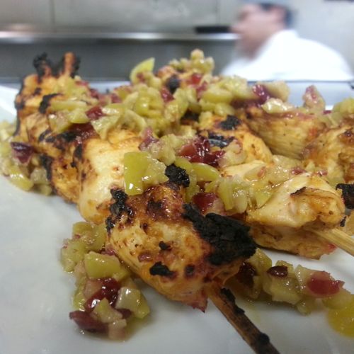 Skewered Chicken with cranberry relish