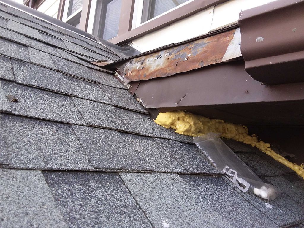 missing gutter and missing flashing. 