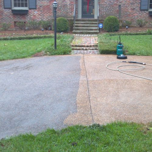 Pressure Washing: Pebble Drive in process