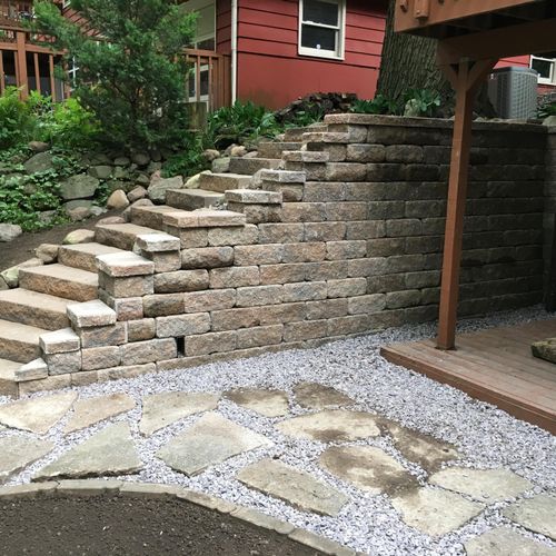 Retaining wall and stairs.