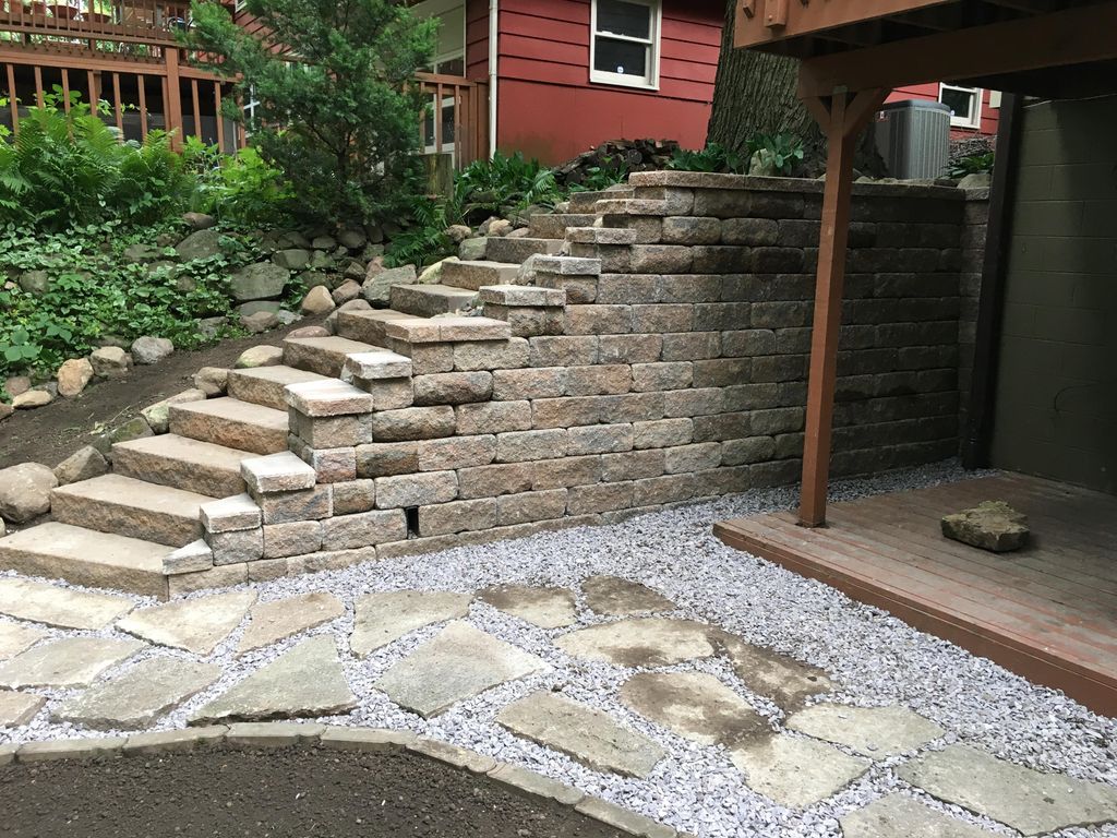 Retaining wall and stairs.