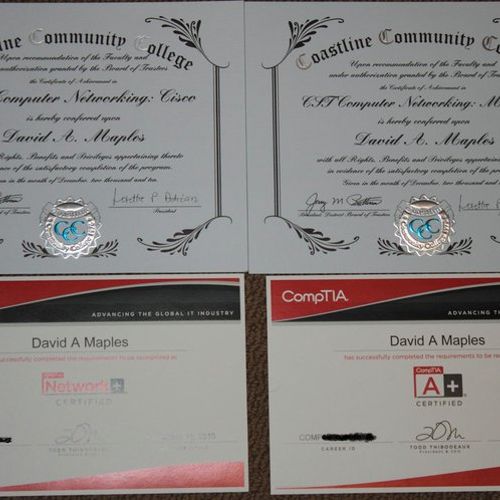 Cisco Networking Certificate
Microsoft  Certificat