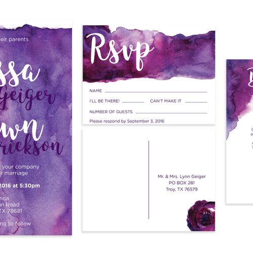 Custom watercolored wedding invitations