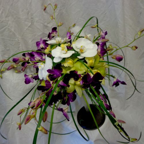 Beautiful orchids arranged in a free form style fo