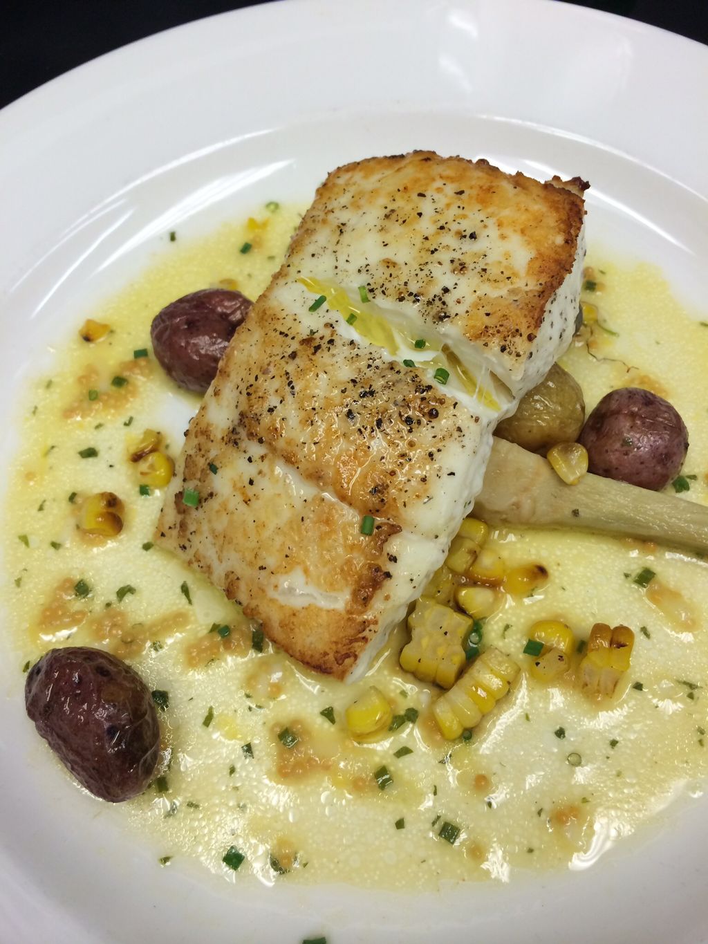 Seared Halibut
roasted potato, Artichokes, fish fu