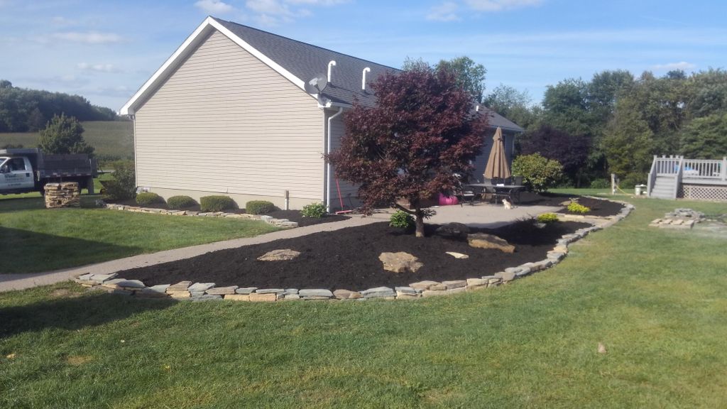 Flagstone edging, planting and mulching