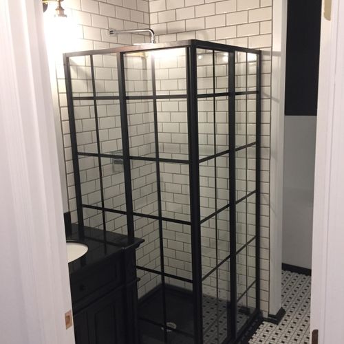 complete bathroom build with tile shower and floor