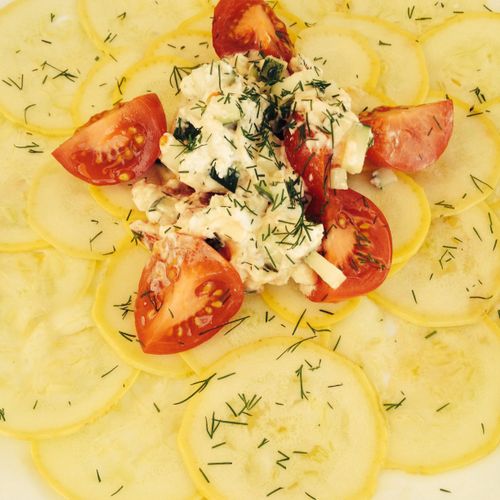 Summer Squash Carpaccio with Tomatoes and Goat Che