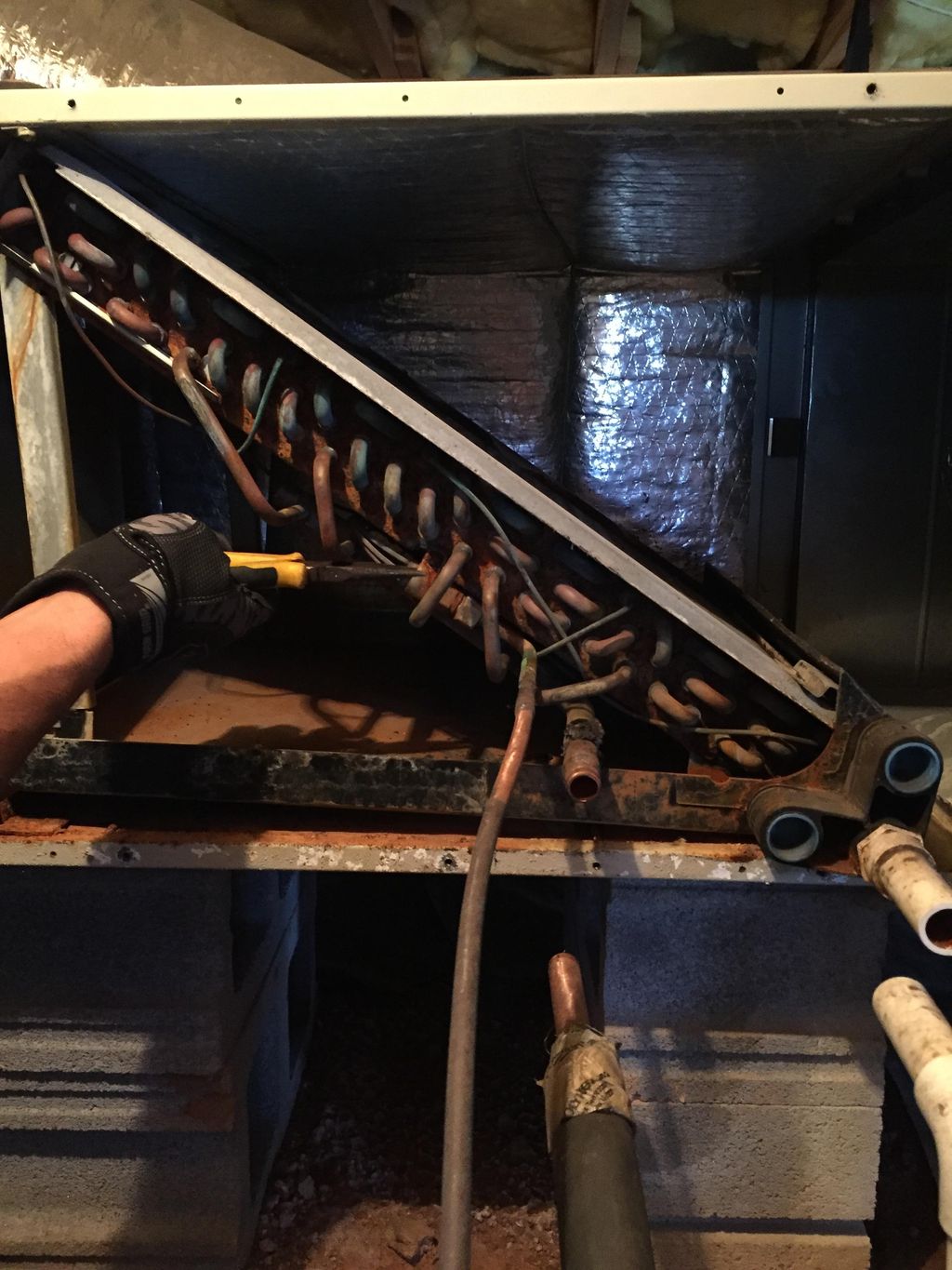 Replacing a leaking evaporator coil  (before)