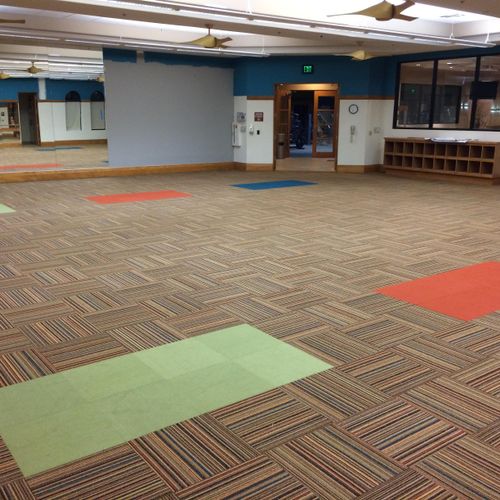 Modular carpet tiles at the Fitness Center in the 