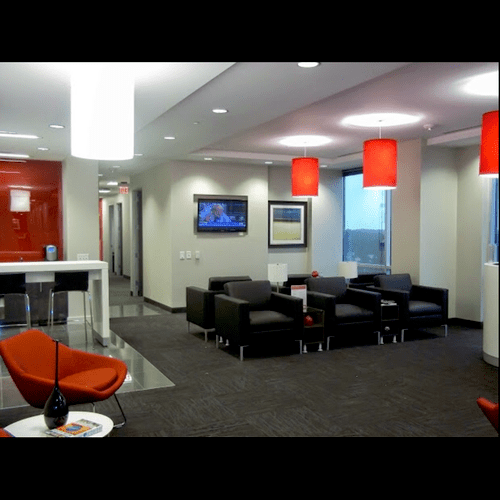 Our reception area with coffee bar and tv lounge w