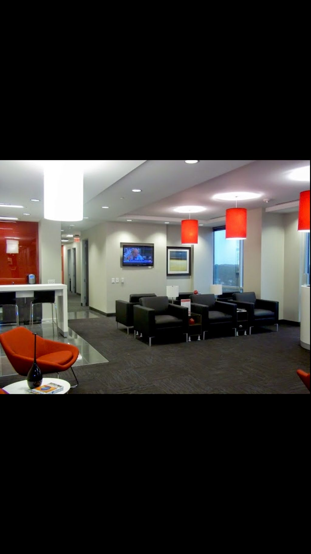 Our reception area with coffee bar and tv lounge w