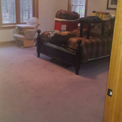 Before carpet cleaning of bedroom carpet