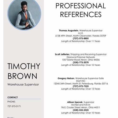 Corresponding Modern Professional References Page 