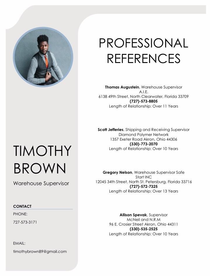Corresponding Modern Professional References Page 