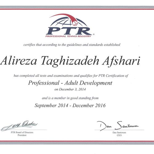 PTR Adult Development Professional Certification