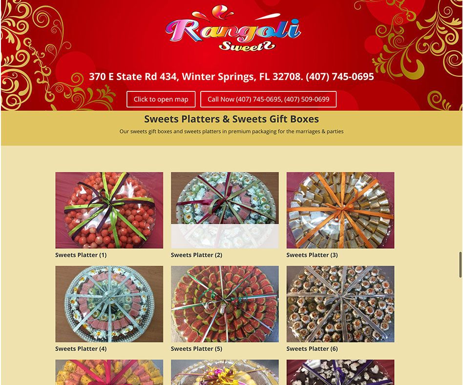 Rangoli Sweets Website Homepage