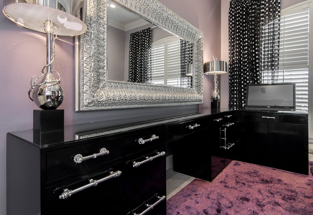Glitzy writer's desk with jeweled pulls