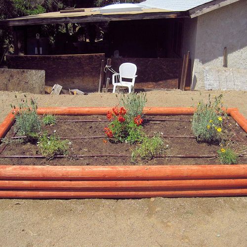cherry timber planter with drip irrigation