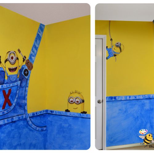 Minions inspired child room mural.