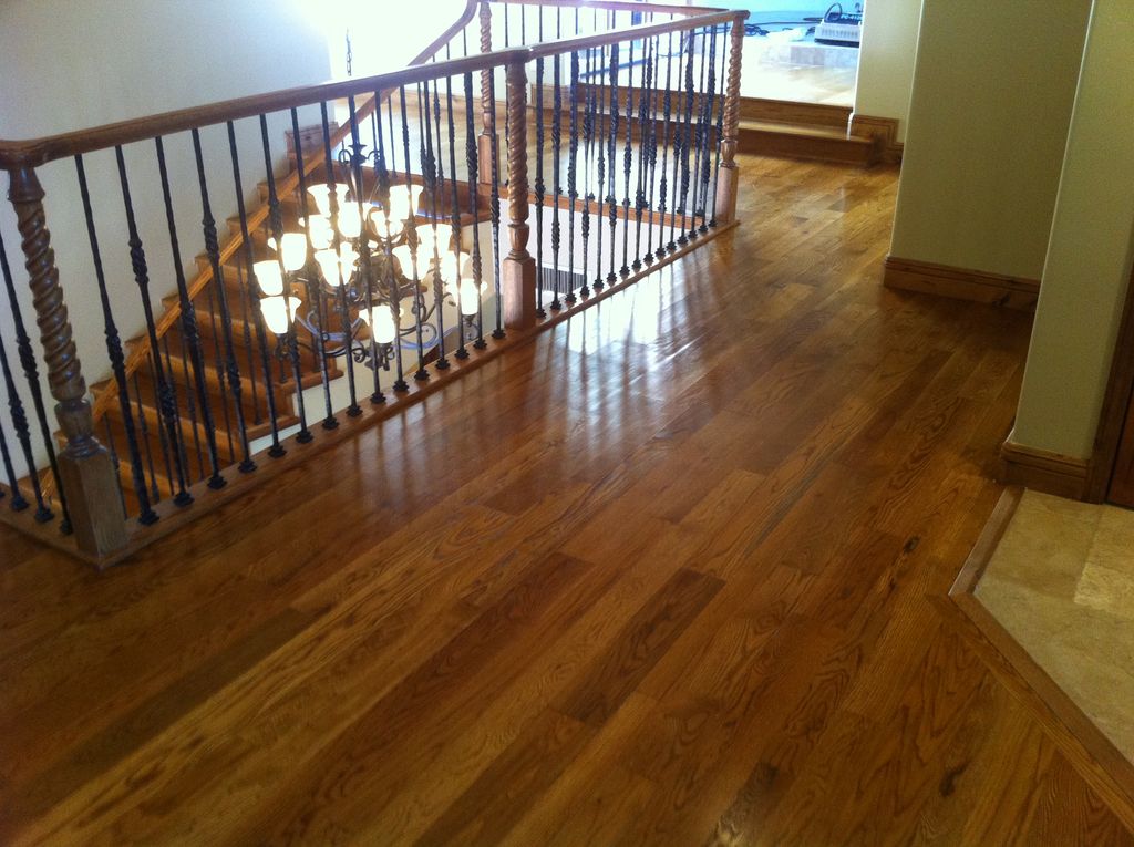 Red oak installed on the second floor and stairs. 
