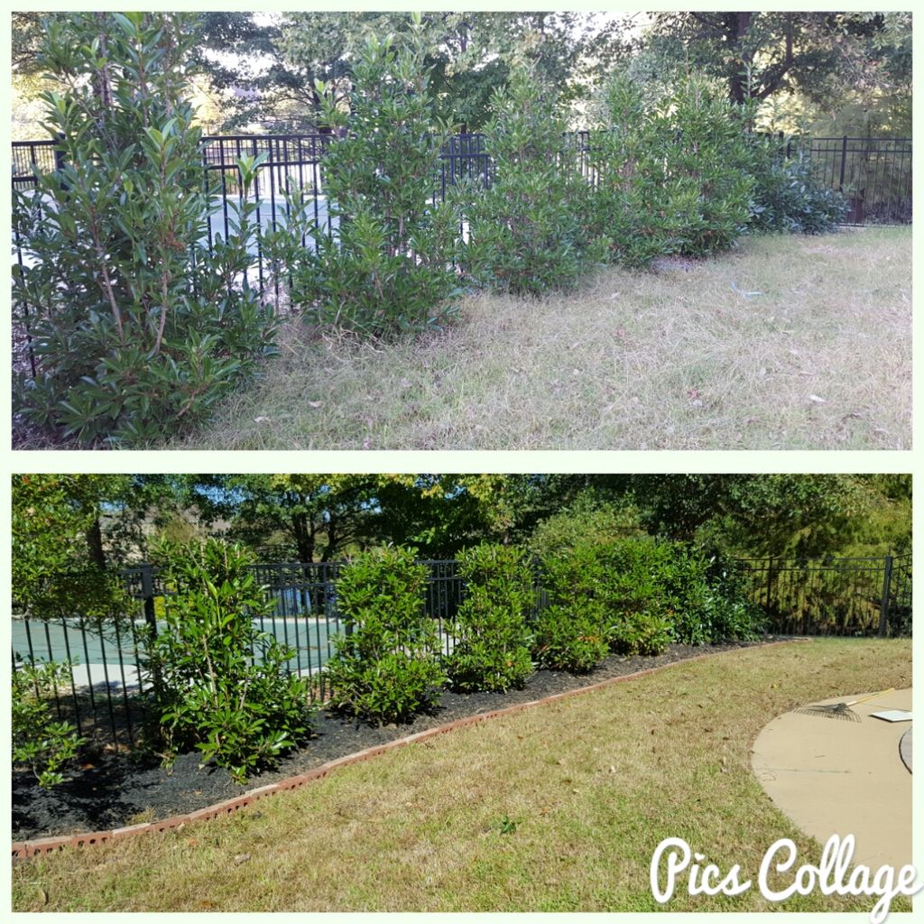 Before and After new landscaping with brick and mu