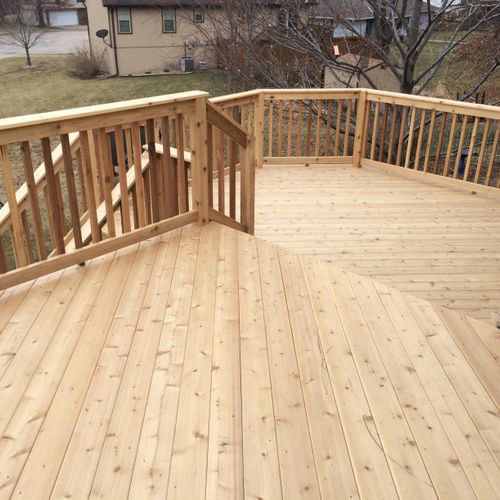Cedar deck with diagonal decking