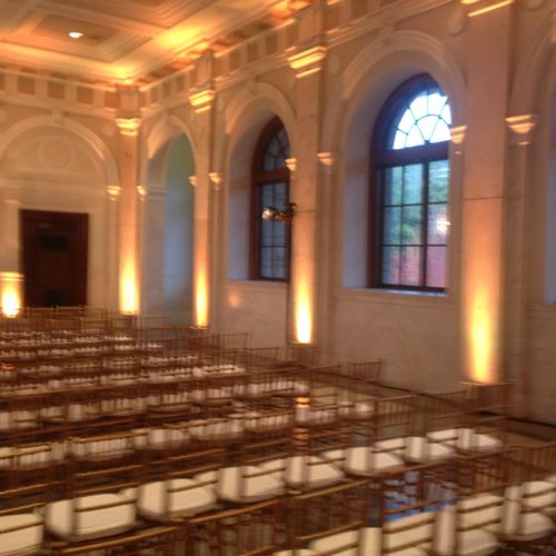 Private event venue seating with up lights surroun