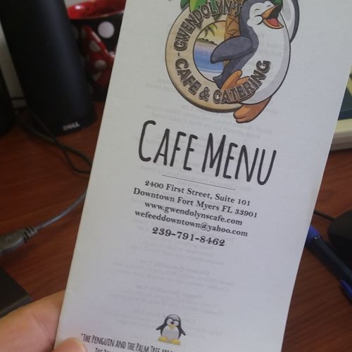 Cafe Menu created for Gwendolyn's Cafe Downtown Fo