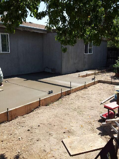 Poured concrete for an exterior patio.
