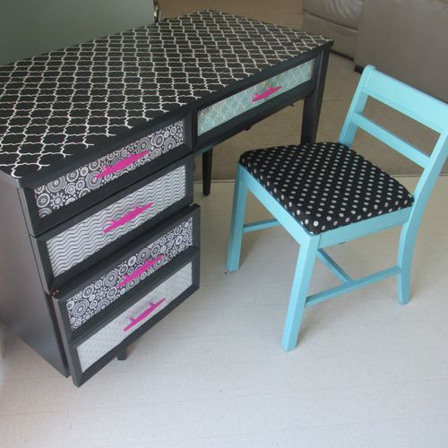 Sewing desk painted for a little girls room. Chair