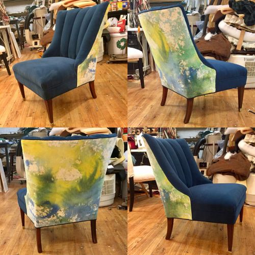 Custom painted re-upholstered armchair with channe