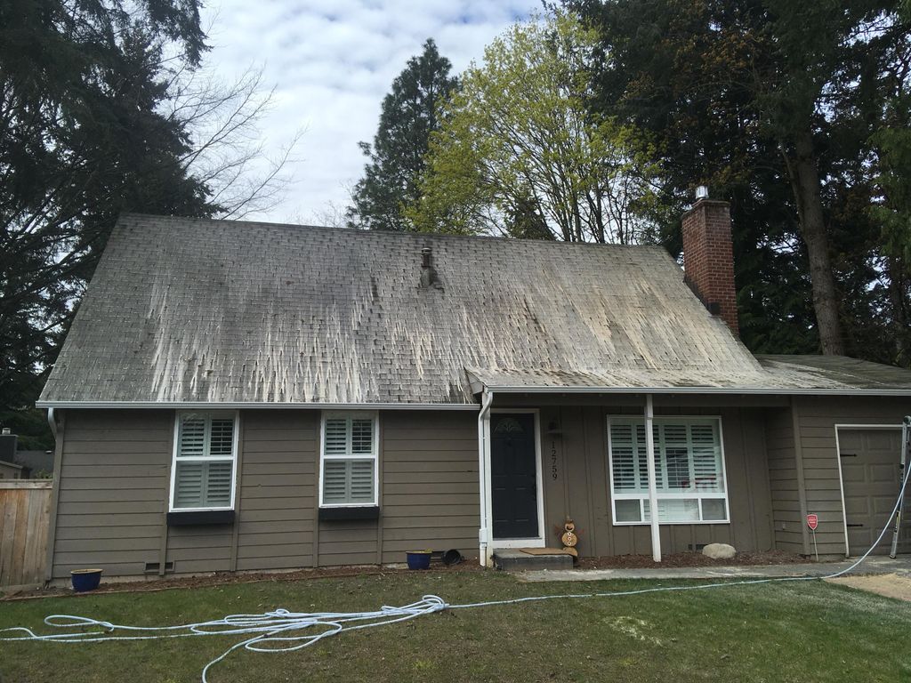 Our new soft wash system safely cleans roofs witho