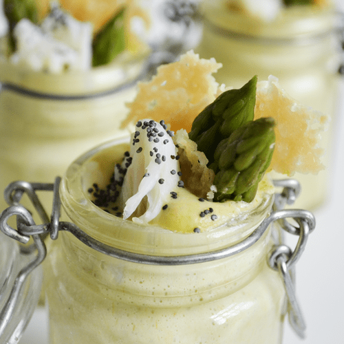 Asparagus, crab meat and parmesan cheese tuile