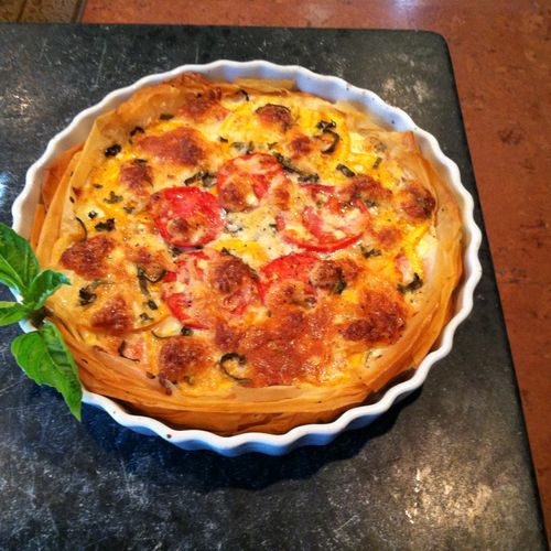 Red and Yellow Summer Tomato Tart in Phyllo Crust