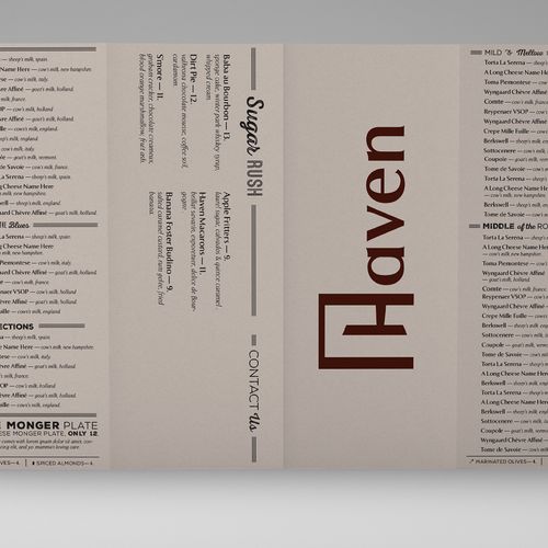 Haven Wine Bar Menu Design