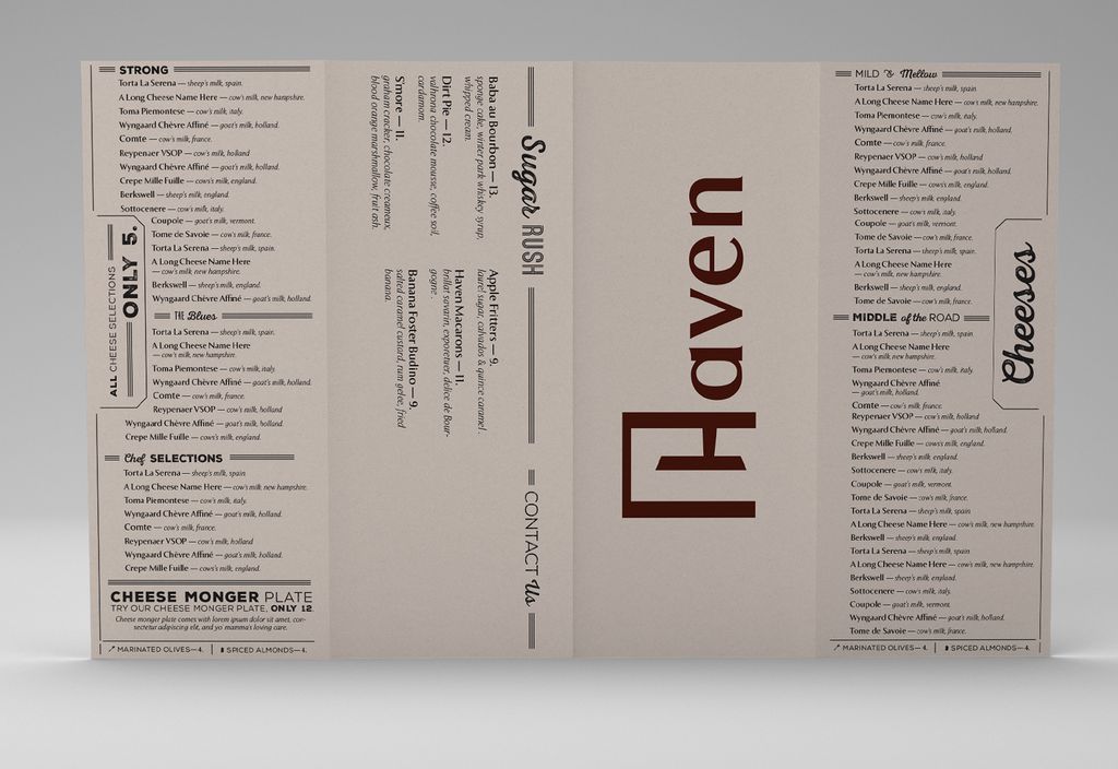 Haven Wine Bar Menu Design