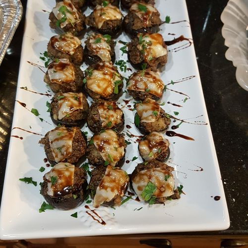 Beef Stuffed Mushrooms with shaved Parmesan and a 