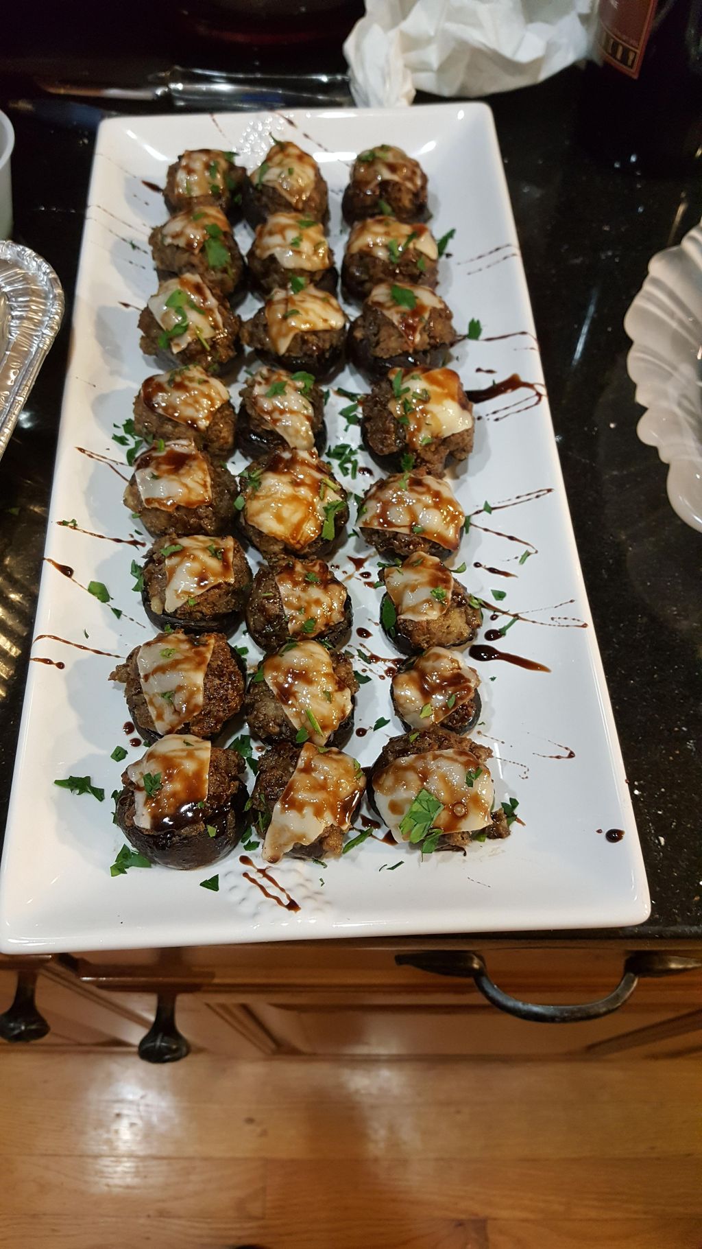 Beef Stuffed Mushrooms with shaved Parmesan and a 