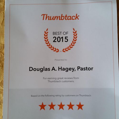 Thumbtack Award "Best of 2015" for 5-Star Customer